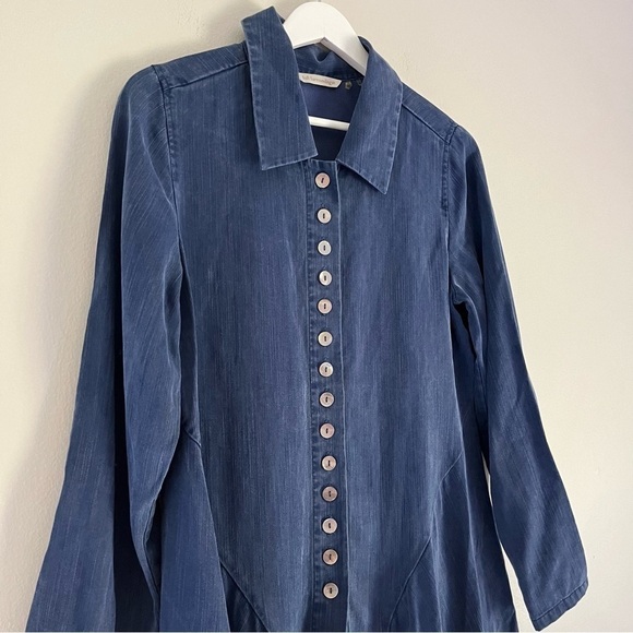 Soft Surroundings Women’s Chambray Sharkbite Hem Tunic Top‎ Blue Size XS - Picture 3 of 7